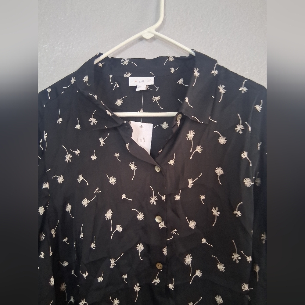 J Jill NWT Satin Dandilion Floral Button Down Blouse Top Business Casual 2X - Picture 2 of 6